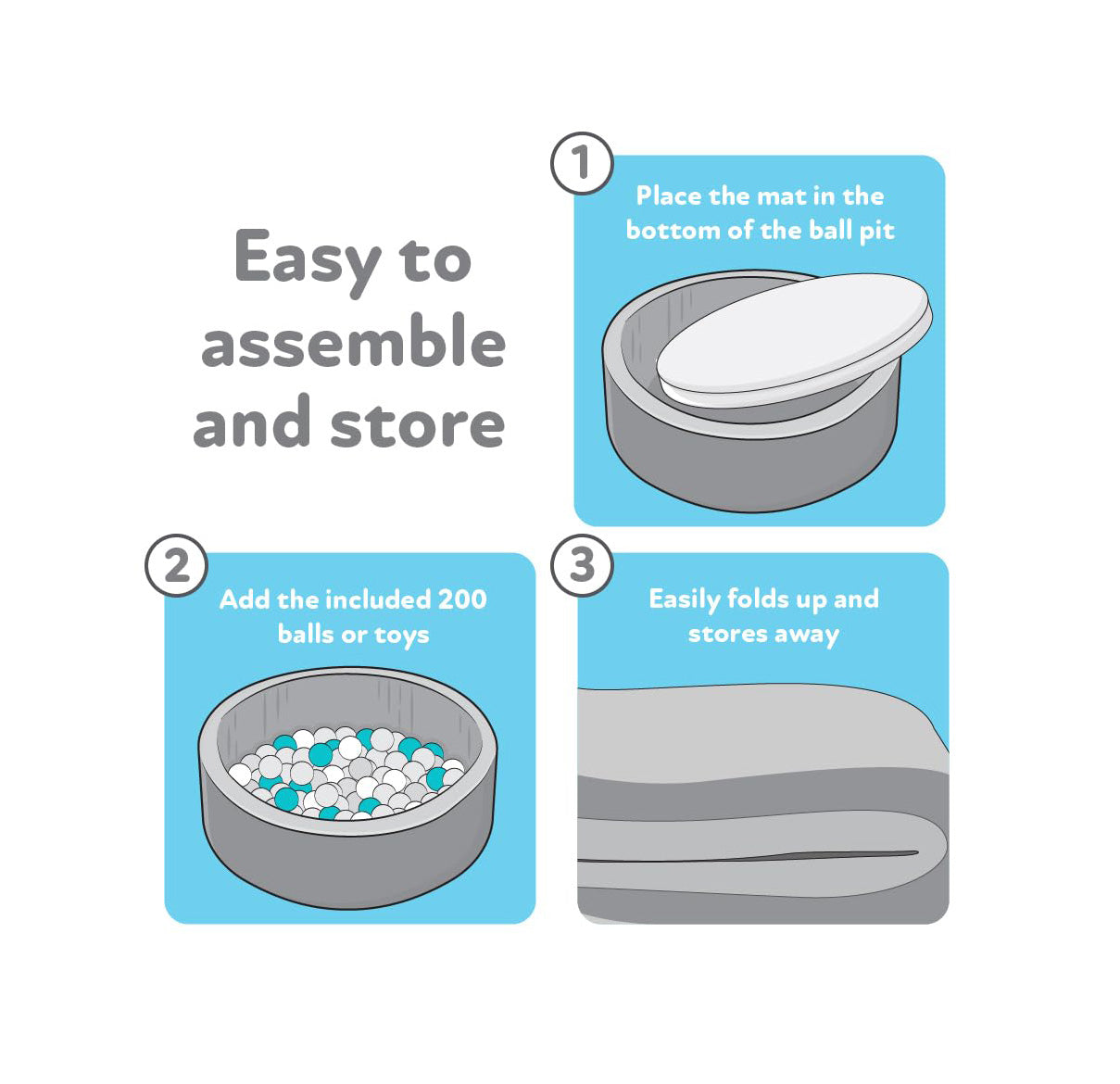 Kids' Ball Pit for Home with 200 Balls | Aqua (2T8B)