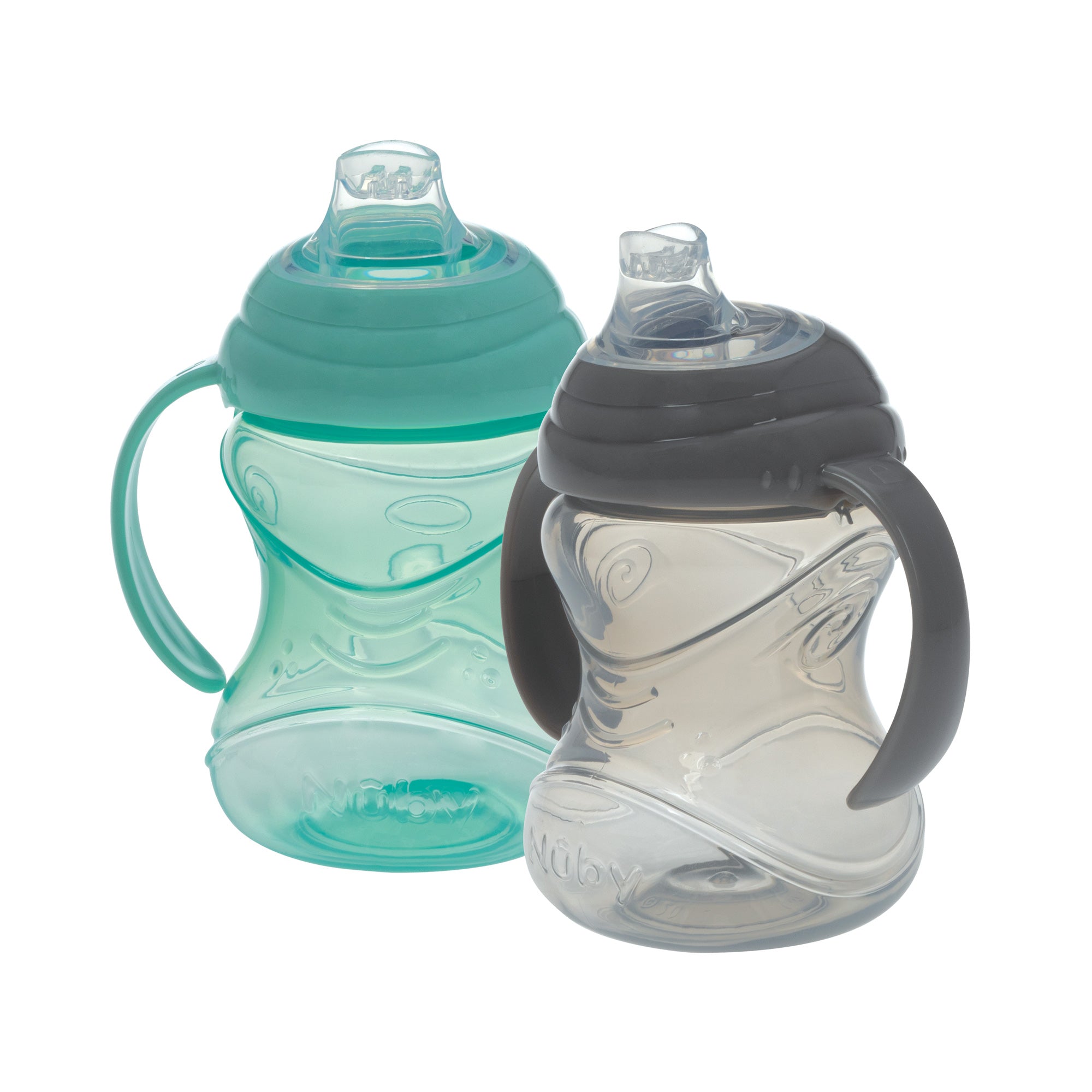 Clik-It Soft Spout Grip N' Sip Trainer Cup (2 Pack) | Aqua/Grey (DG6R)