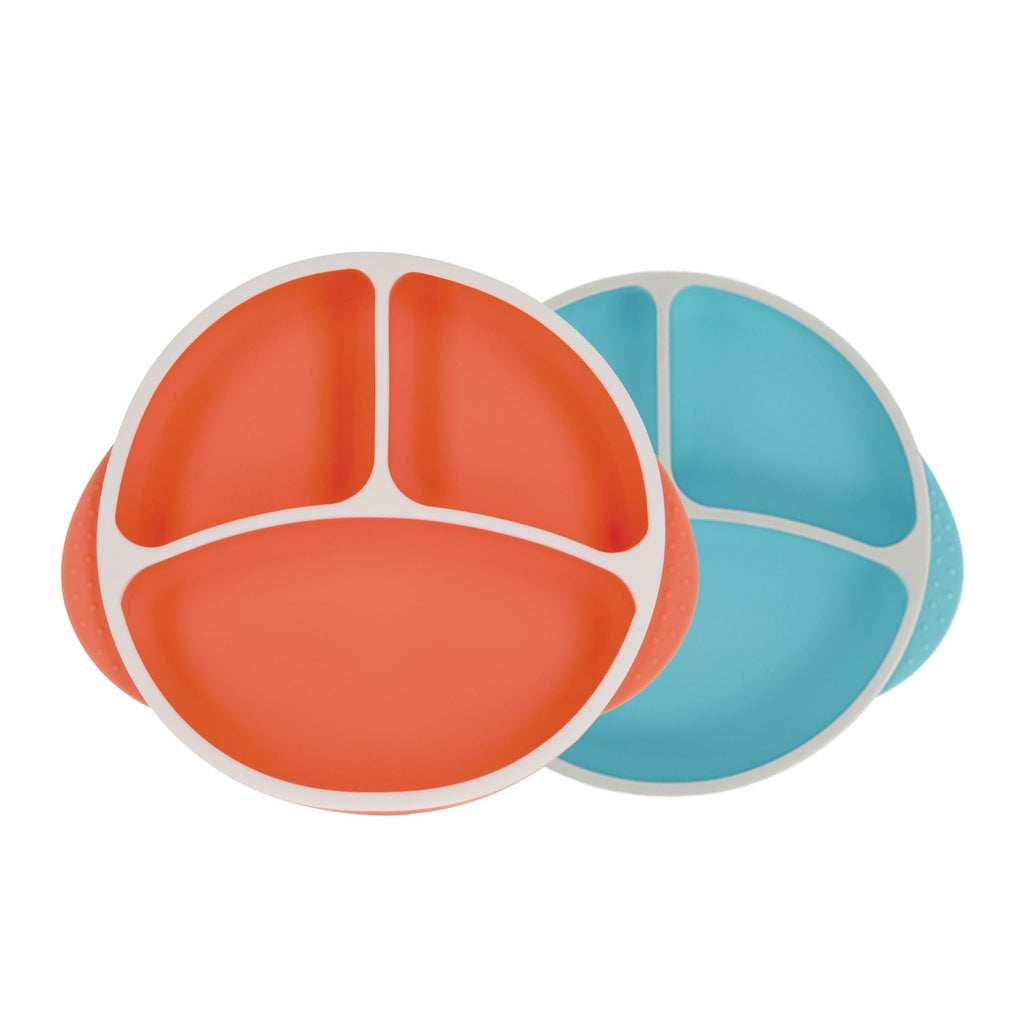 Round Silicone Suction Plate & Lid (2 Pack) | Orange / Aqua (ATP9)