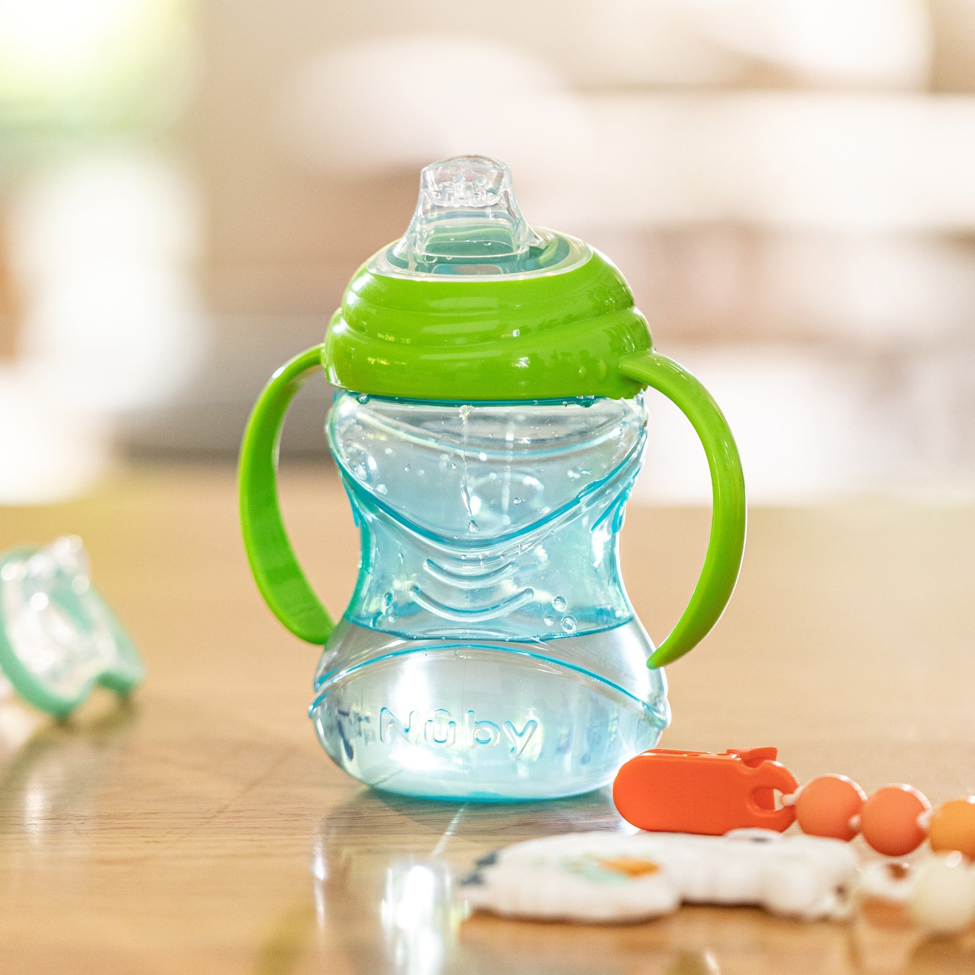 Clik-It Soft Spout Grip N' Sip Trainer Cup (2 Pack) | Blue/Green (GELK)