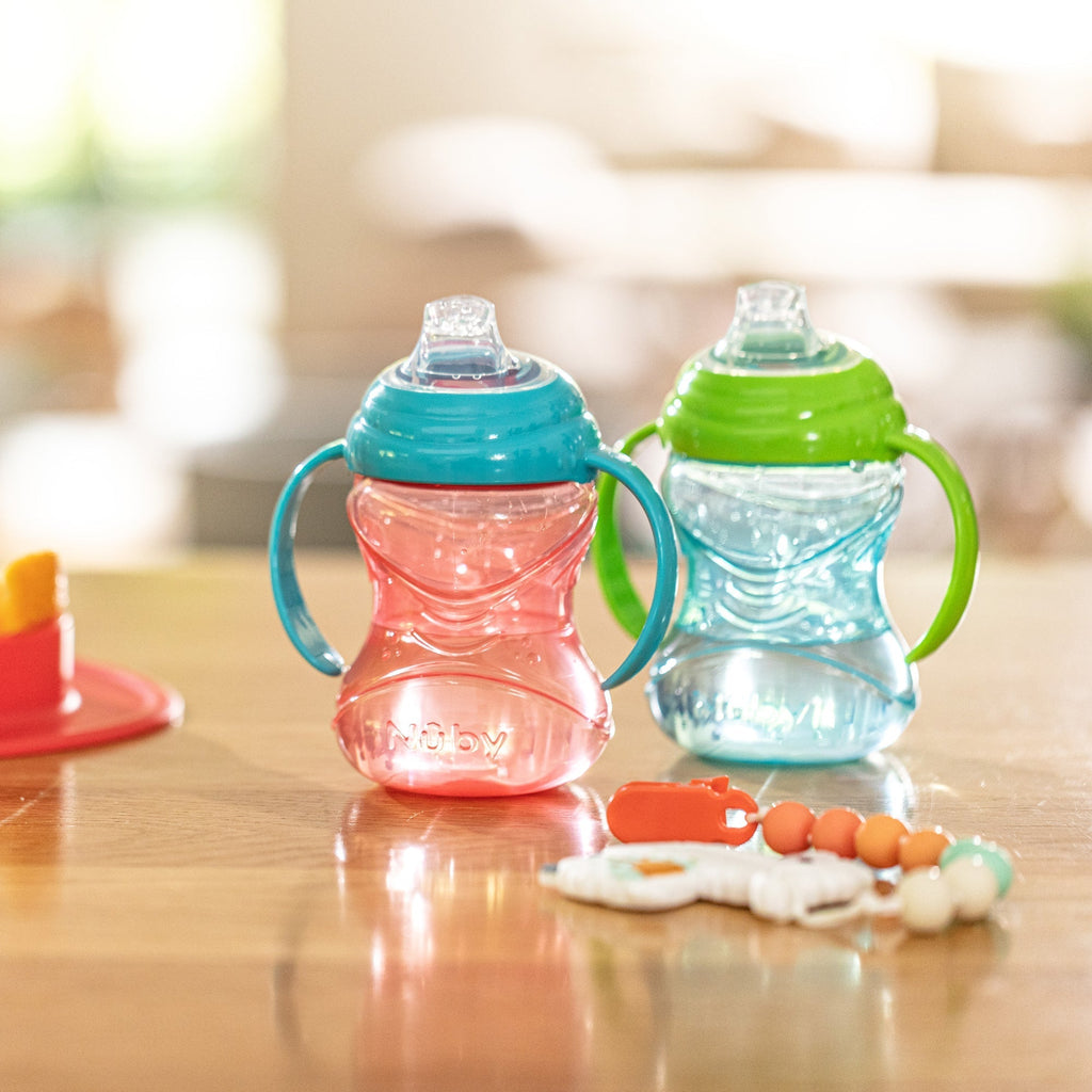 Clik-It Soft Spout Grip N' Sip Trainer Cup (2 Pack) | Aqua/Grey (DG6R)