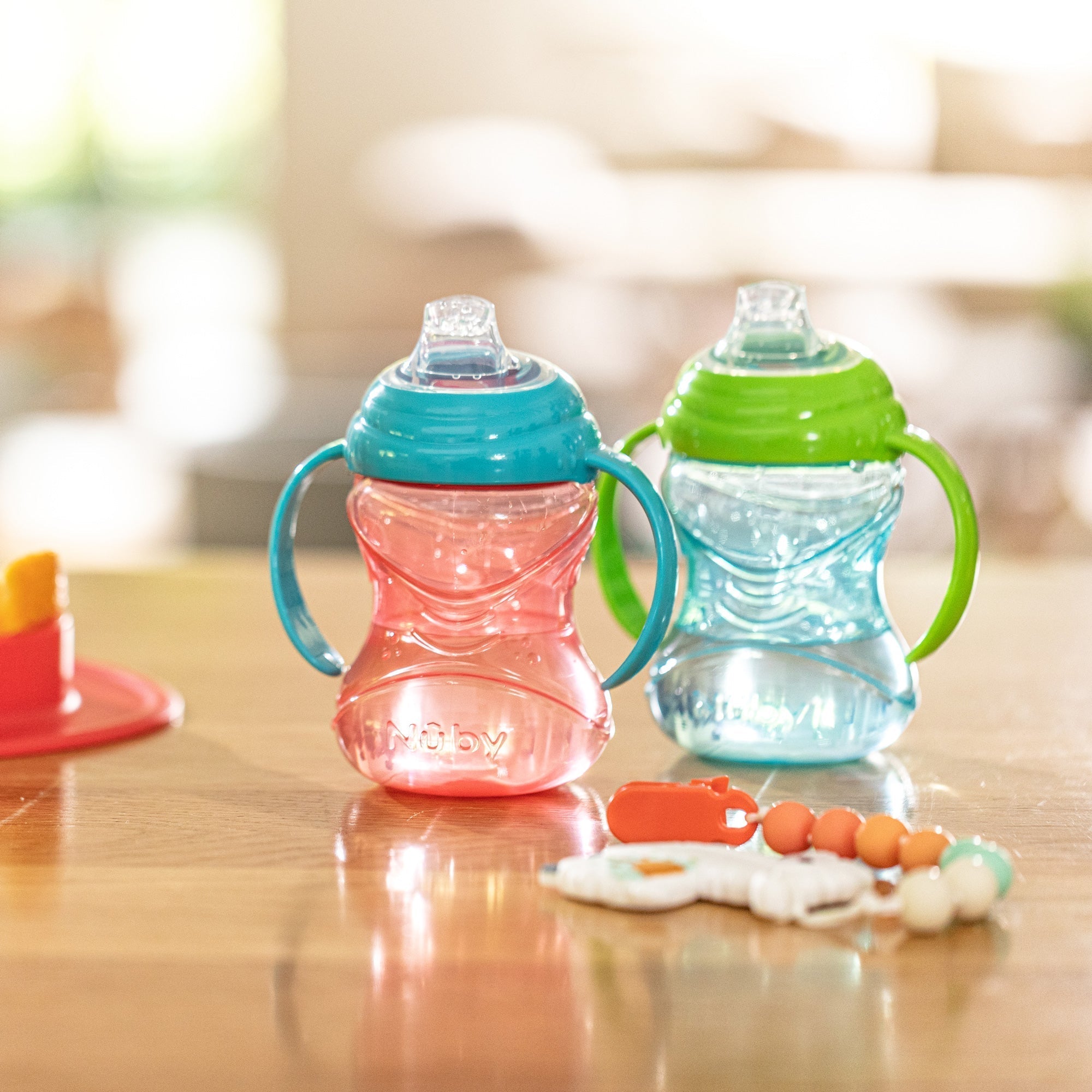 Clik-It Soft Spout Grip N' Sip Trainer Cup (2 Pack) | Aqua/Grey (DG6R)