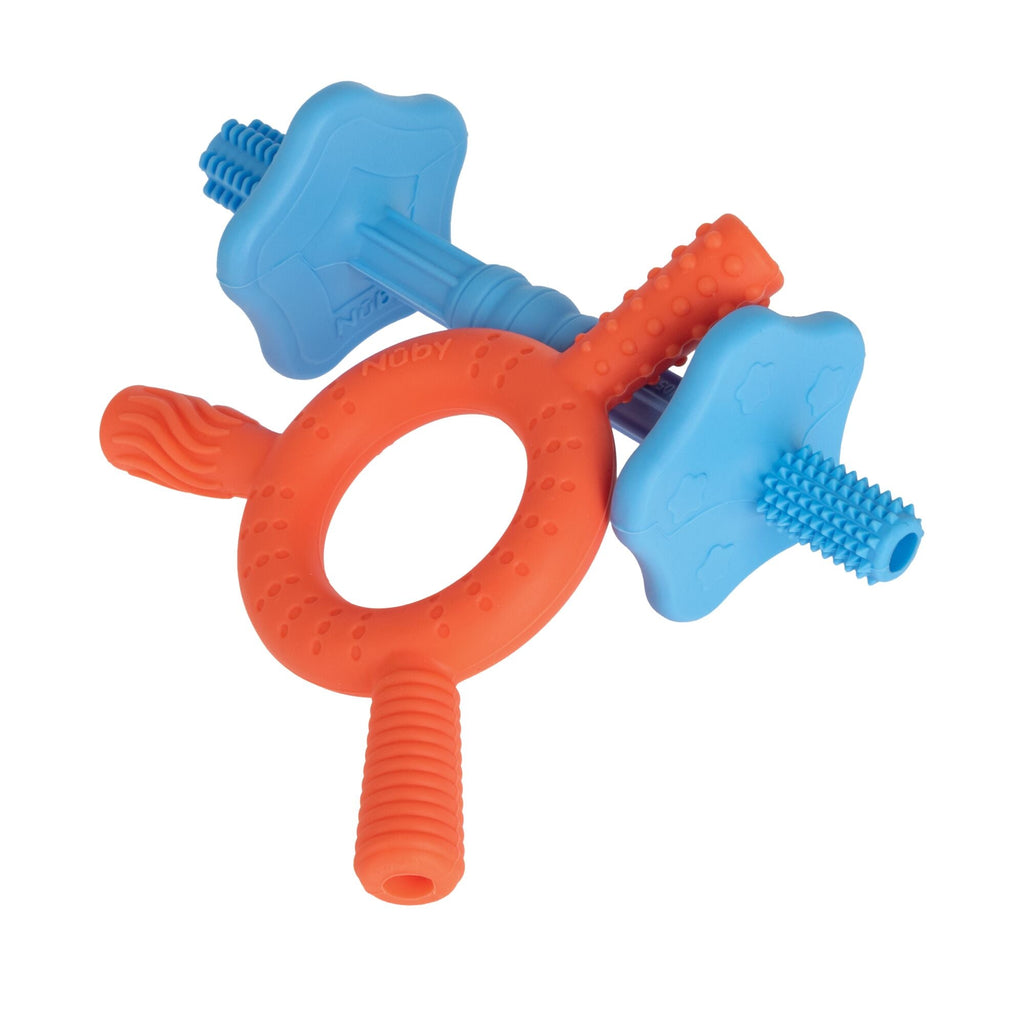 Hollow Sensory Tube Teethers | Blue/Coral (KKNB)
