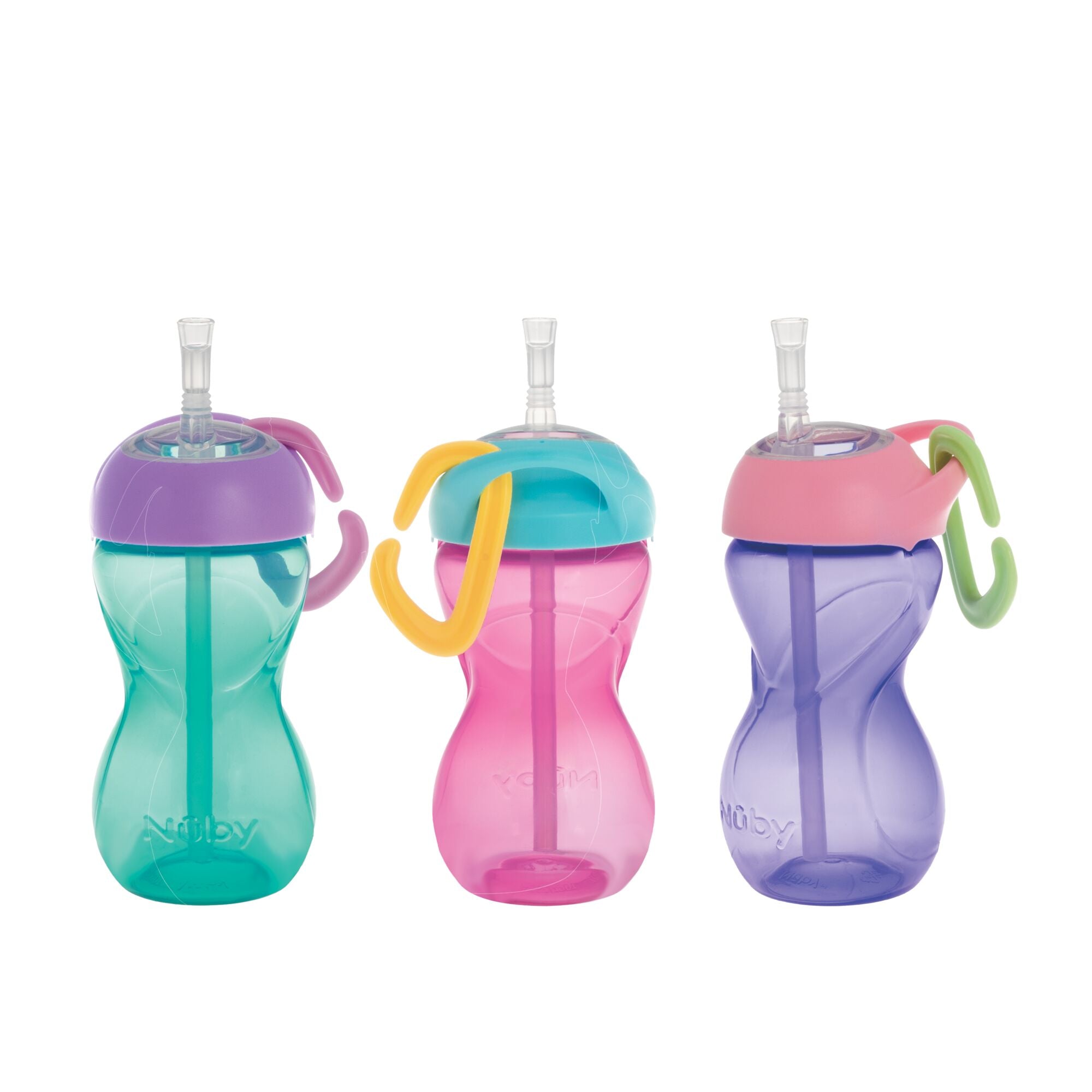 Clik-it Travel Straw Cup with Carabiner (3 Pack) | Aqua/Pink/Purple (OTQ6)