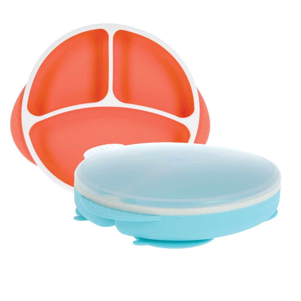 Round Silicone Suction Plate & Lid (2 Pack) | Orange / Aqua (ATP9)