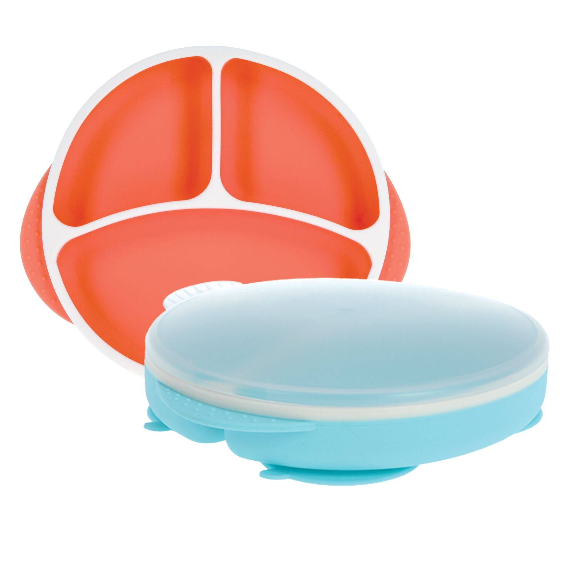 Round Silicone Suction Plate & Lid (2 Pack) | Orange / Aqua (ATP9)