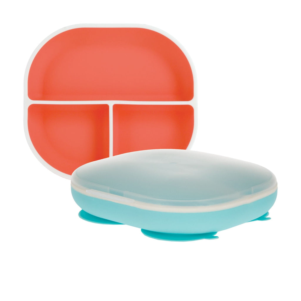 Rectangular Silicone Suction Plate (2 Pack) | Coral / Aqua (8LG0)
