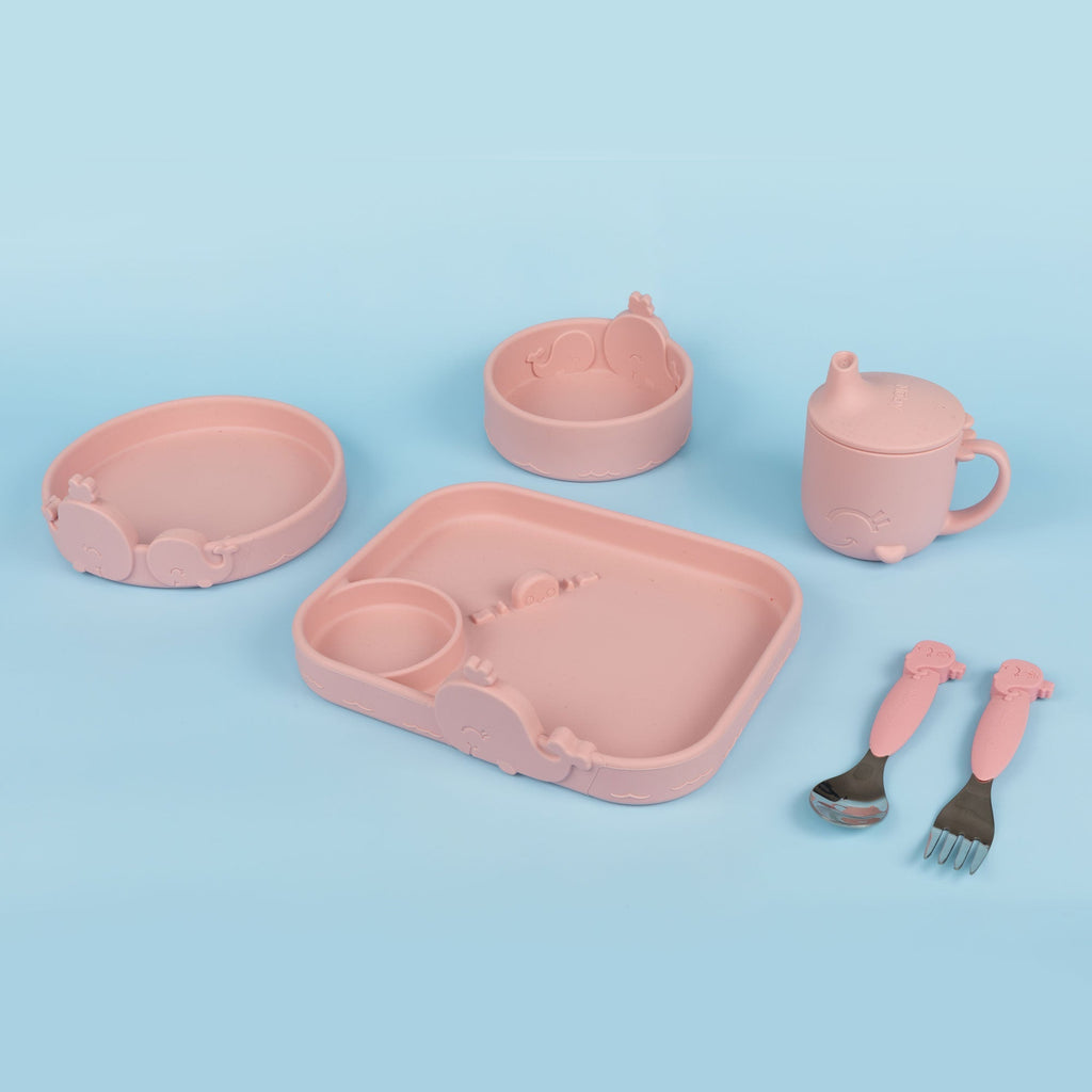 Animal Friends 6-Piece Dinnerware Set - Pink Whale (SAY1)
