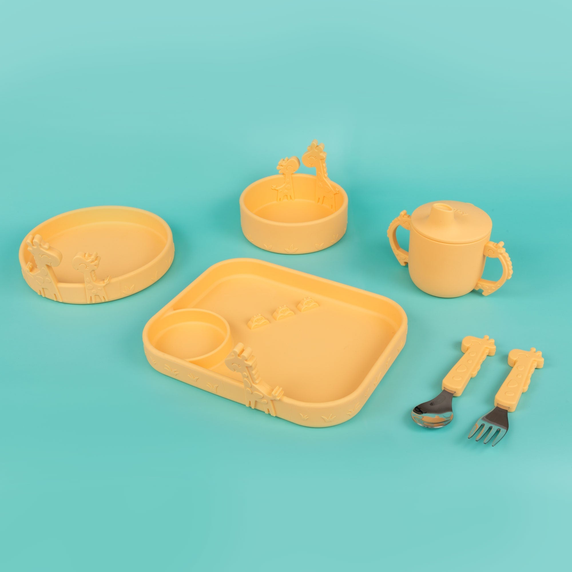 Animal Friends 6-Piece Dinnerware Set - Yellow Giraffe (HOV7)